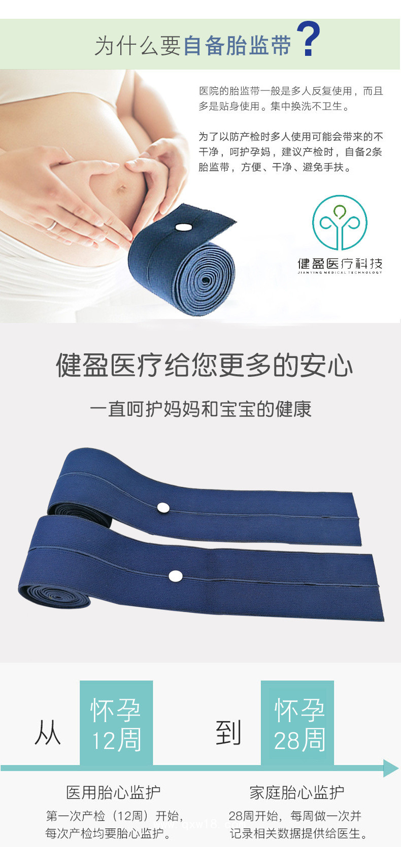 TJ06孕婦胎監(jiān)帶產(chǎn)檢用品胎心監(jiān)護腹帶扣眼松緊帶胎心監(jiān)測綁帶