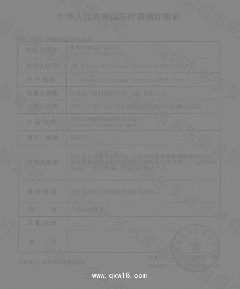 柯惠 可吸收膠原膜疝修補復合補片 SYM2015