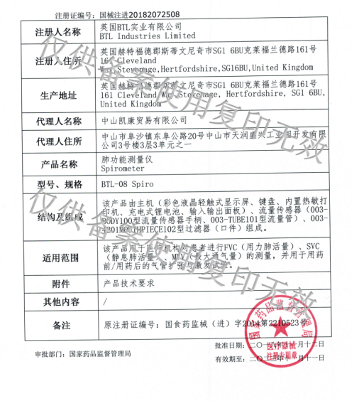 英國BTL便攜式肺功能儀