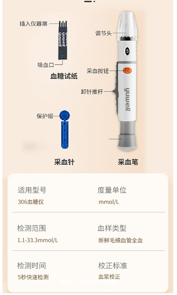 魚(yú)躍 yuwell 血糖試紙(葡萄糖氧化酶法) 悅準(zhǔn)Ⅱ型（306含針）