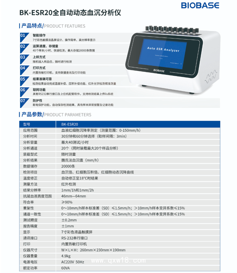 博科 全自動動態(tài)血沉分析儀BK-ESR20