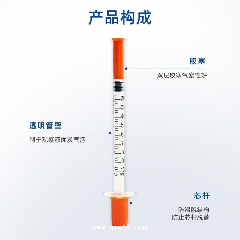 醫用一次性使用無菌注射器針管U40胰島素注射器1ml針管糖尿病家用